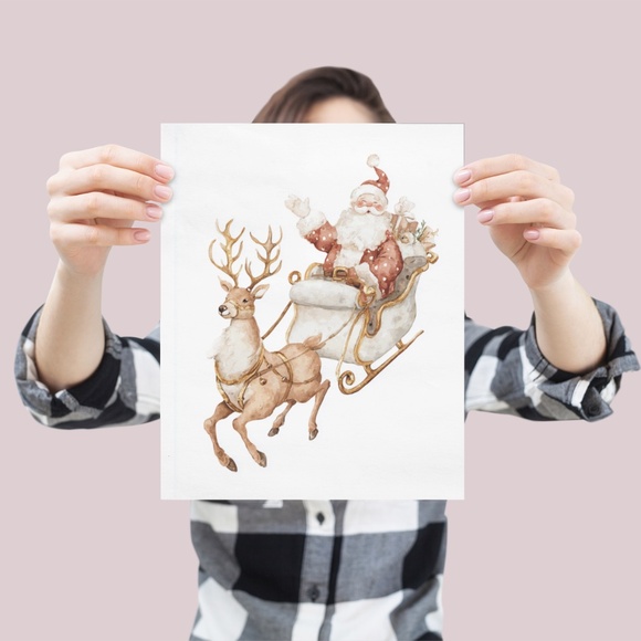 Watercolor Santa Claus Portrait Wall Art Print Poster, Unframed – Joyful Holiday - Picture 4 of 5